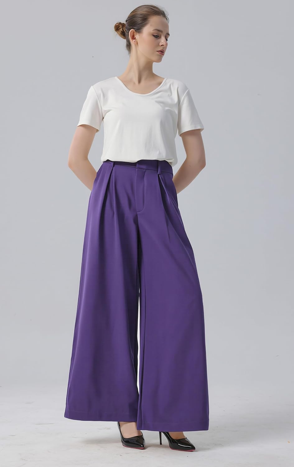 Tronjori Womens High Waist Casual Wide Leg Palazzo Business Pants