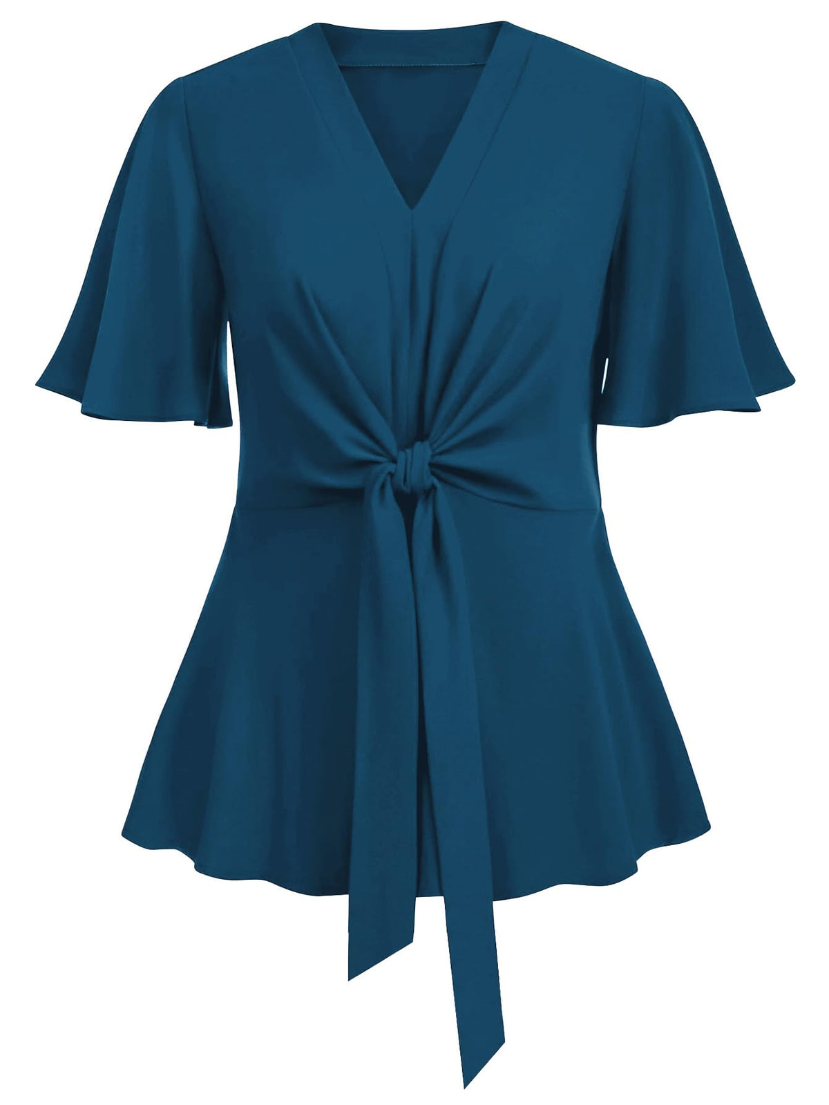SCOMCHIC 2024 Women's Plus Size Peplum Tops Elegant V Neck Tie Front Bell Sleeve Flowy Blouses Shirts
