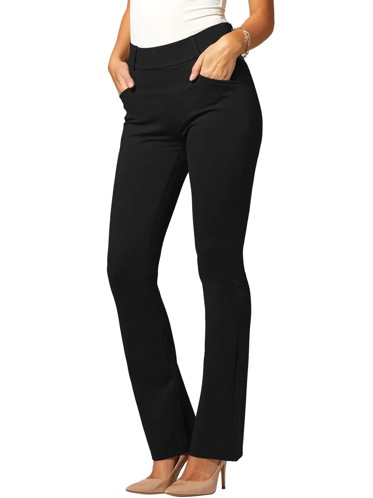 Conceited Stretch Slacks for Women - Wear to Work - Tummy Control Waistband - Bootcut Dress Pants with Pockets