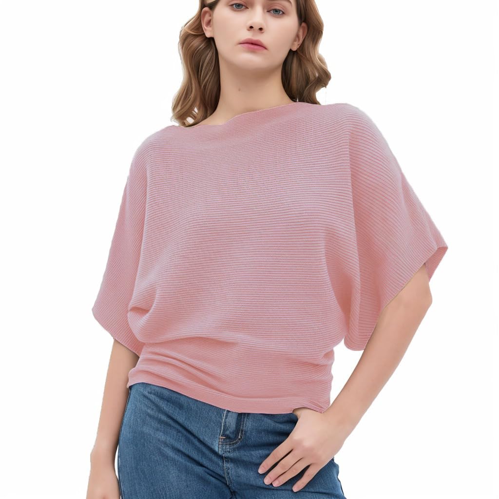 EDSTAR Women's Boat Neck Short Sleeve Dolman Knit Sweater