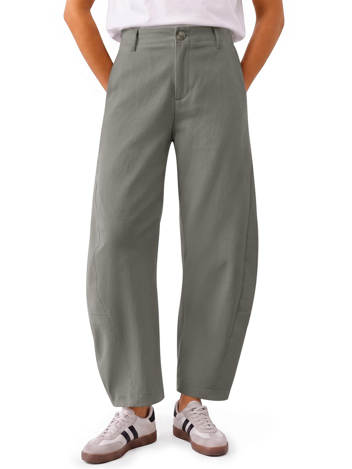 Yousify Womens Baggy Barrel Pants Curved Elastic Waist Tapered Leg Trousers