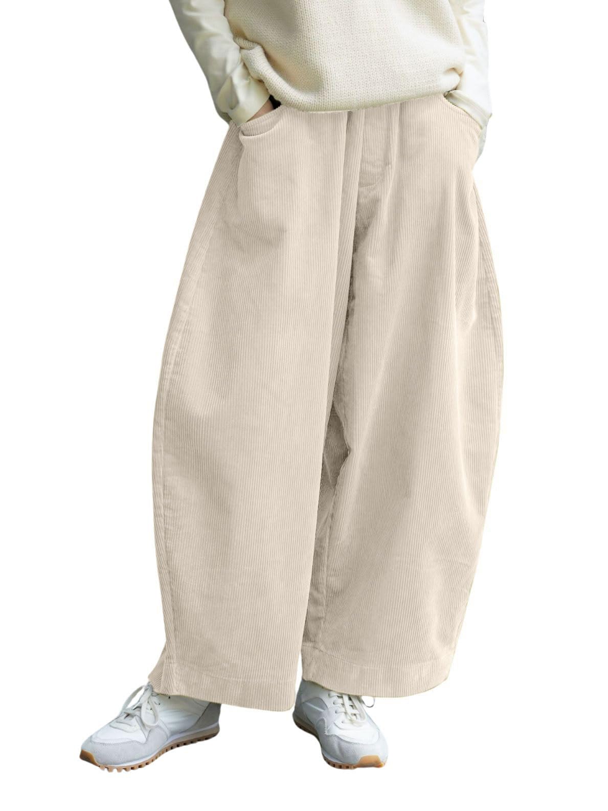CHARTOU Women Corduroy Barrel Pants Wide Leg Vintage Mid Rise Y2k Baggy Boyfriend Pants