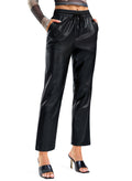 SANTINY Women's Faux Leather Pants High Waisted Straight Leg Cropped Ankle Trousers Vegan Matte Pleather Pants for Women