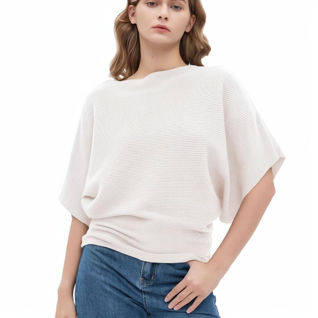 EDSTAR Women's Boat Neck Short Sleeve Dolman Knit Sweater