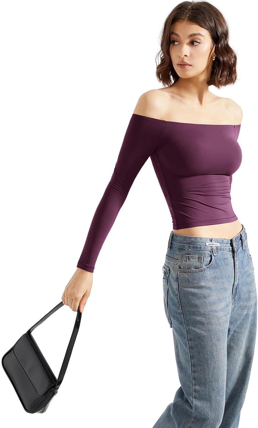 SUUKSESS Women Off Shoulder Double Lined Long Sleeve Shirts Basic Going Out Tops