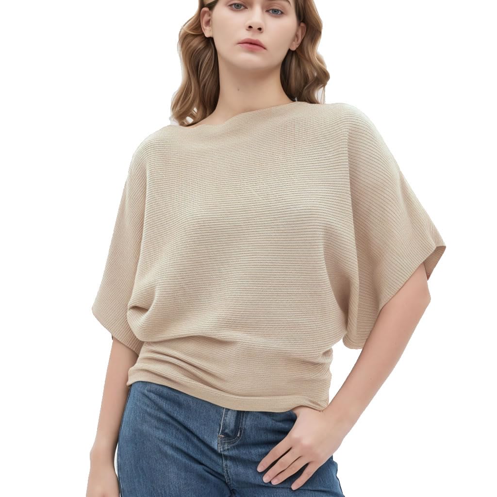 EDSTAR Women's Boat Neck Short Sleeve Dolman Knit Sweater