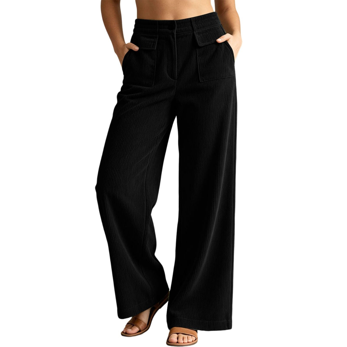 Wide Leg Corduroy Pants for Women Fall Lounge Button Pants Business Office Work Trousers with Double Pockets