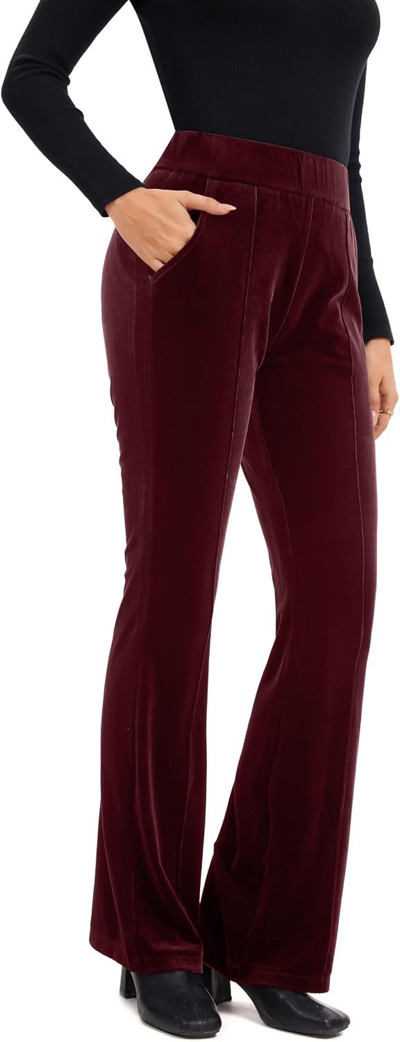 FUNYYZO Velvet Pants Women Flare Pull On Elastic Waist Holiday Outfits