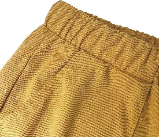 LOVESHOOT Corduroy Pants for Women Elastic High Waist Pull On Straight Leg Slacks Casual Fall Trousers with Pockets