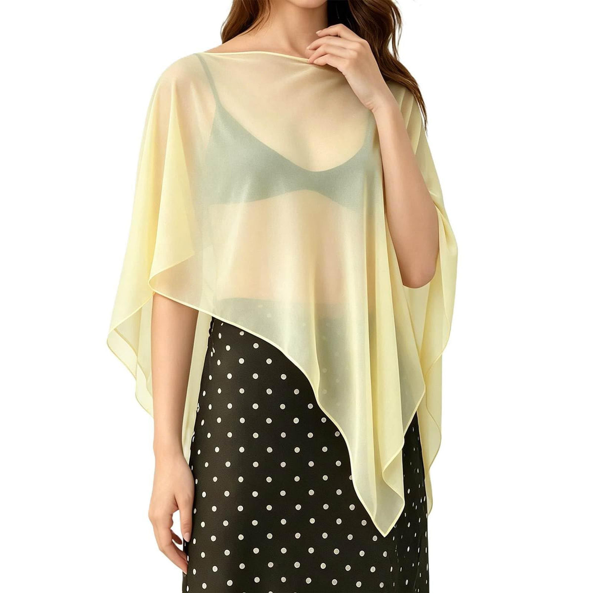 Women's Casual Sheer Chiffon Poncho Top Boat Neck Asymmetrical See Through Cover Up Beach Vacation Summer Y2k Outfit