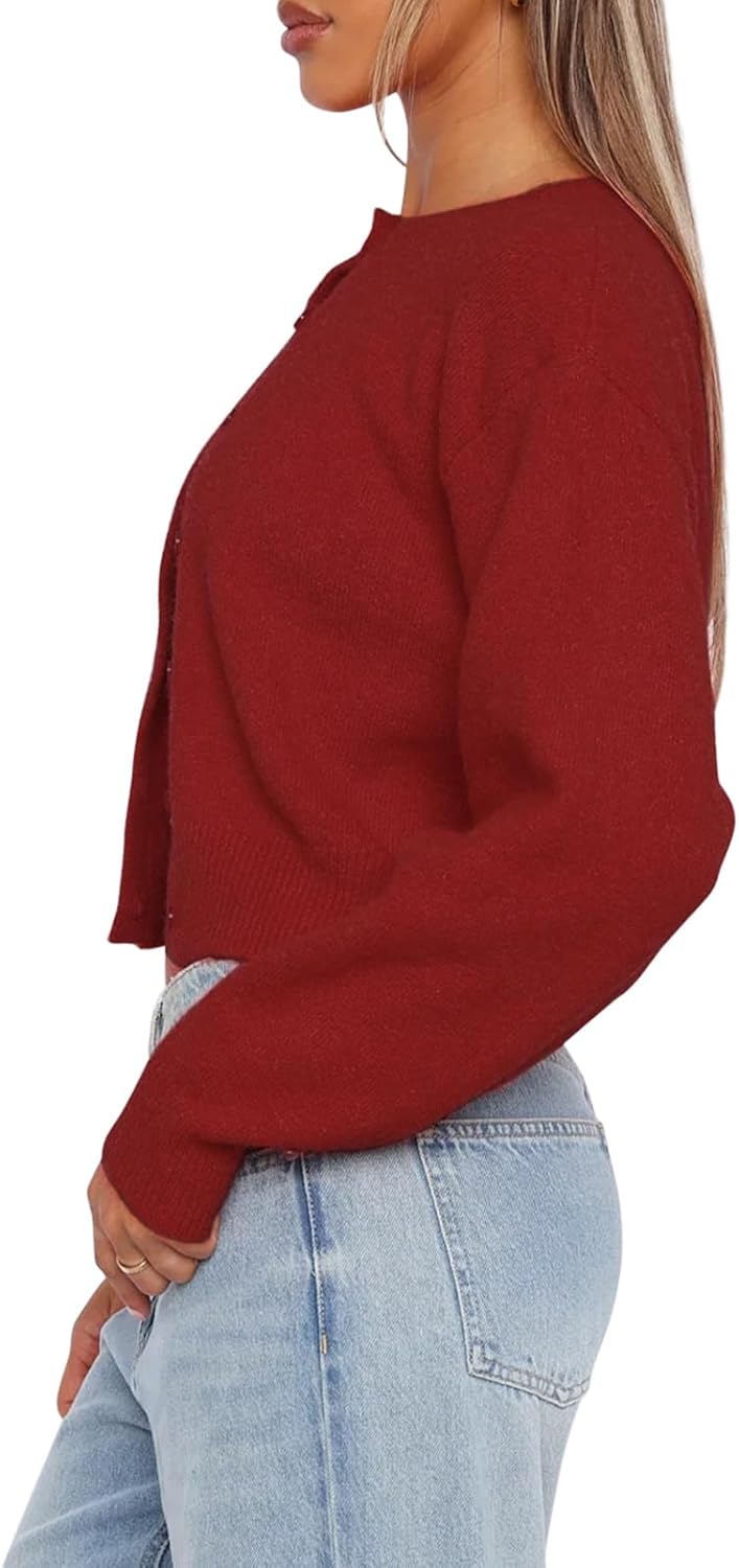 Balimtoy Womens Cropped Cardigan Long Sleeve Button Up Sweaters | Soft Knit Cardigan, Crew Neck, Button Down, Casual for Office Work, Teacher Outfit, Trendy Sweater for Fall, Spring 2026
