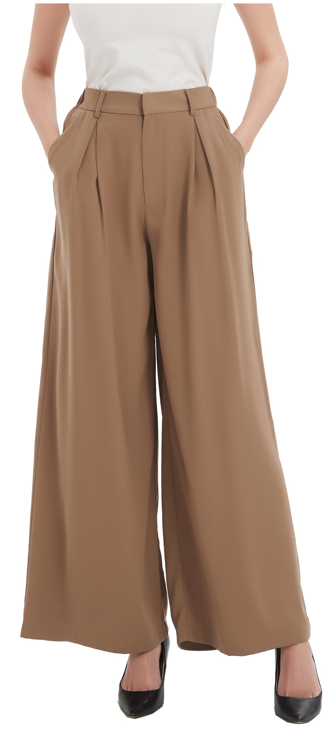 Tronjori Womens High Waist Casual Wide Leg Palazzo Business Pants
