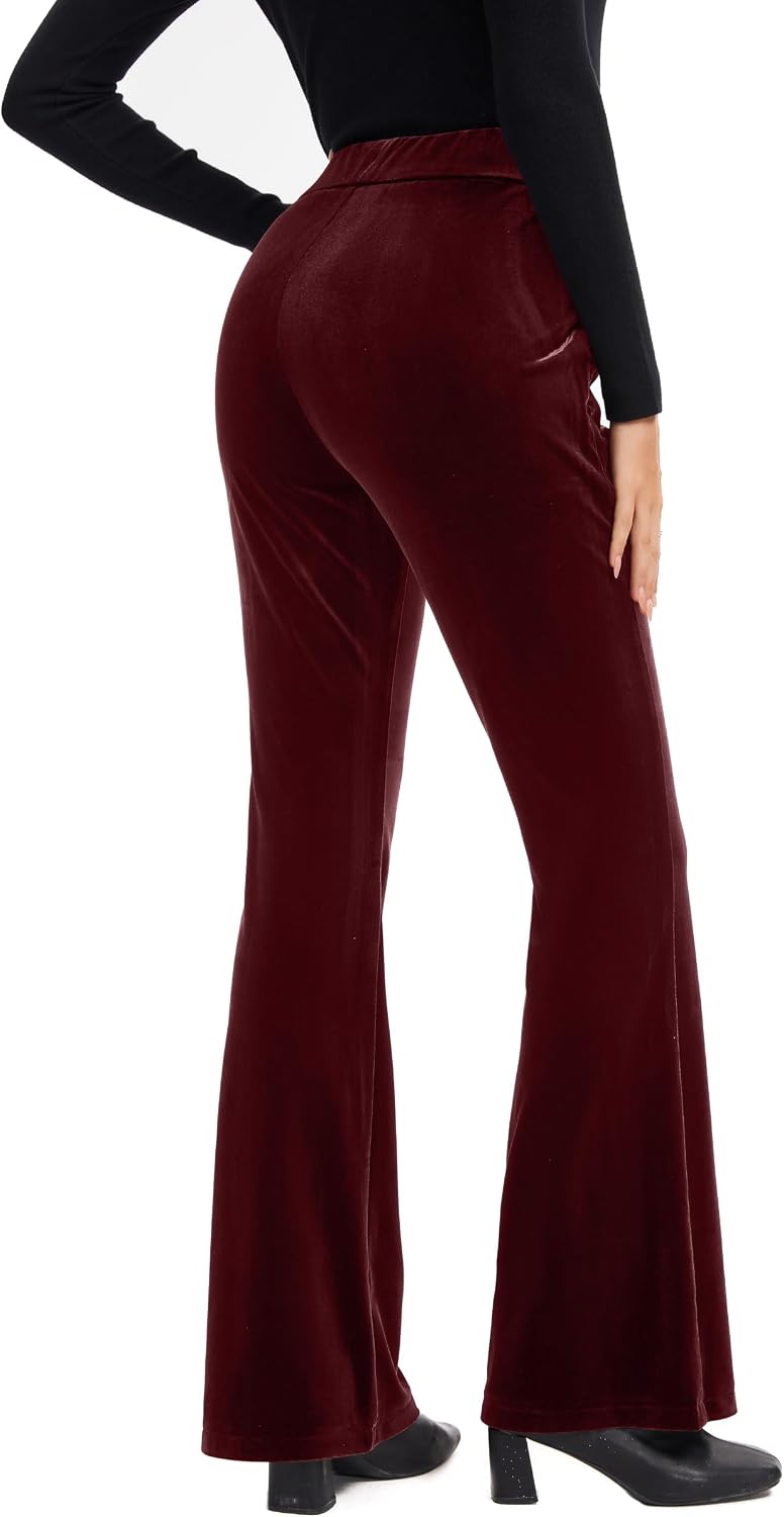 FUNYYZO Velvet Pants Women Flare Pull On Elastic Waist Holiday Outfits