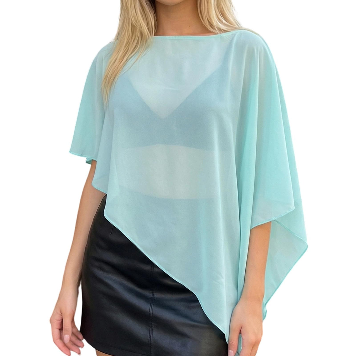 Women's Casual Sheer Chiffon Poncho Top Boat Neck Asymmetrical See Through Cover Up Beach Vacation Summer Y2k Outfit