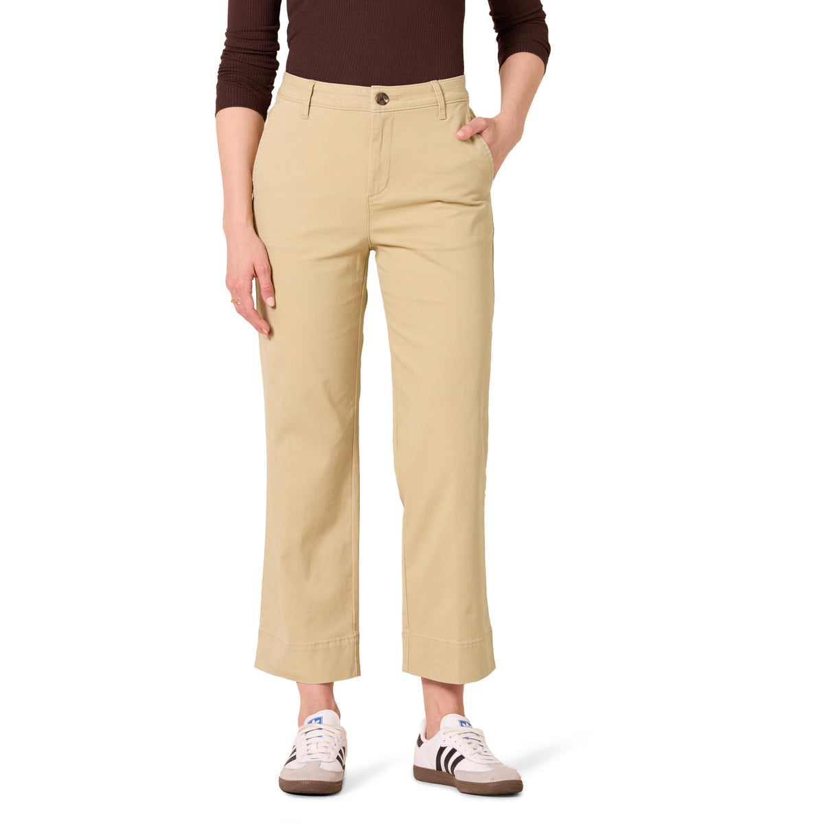 Amazon Essentials Women's High-Rise Slim-Fit Stretchy Ankle-Length Wide-Leg Khaki Pant
