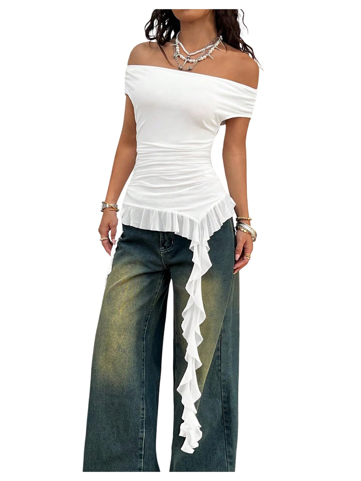 SweatyRocks Women's Off The Shoulder Asymmetrical Top Y2k T Shirts