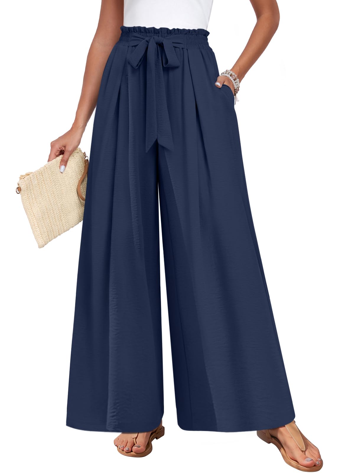 TAOHUADAO Womens Wide Leg Pants with Pockets High Waisted Plus Size Palazzo Pants Casual Flowy Trousers