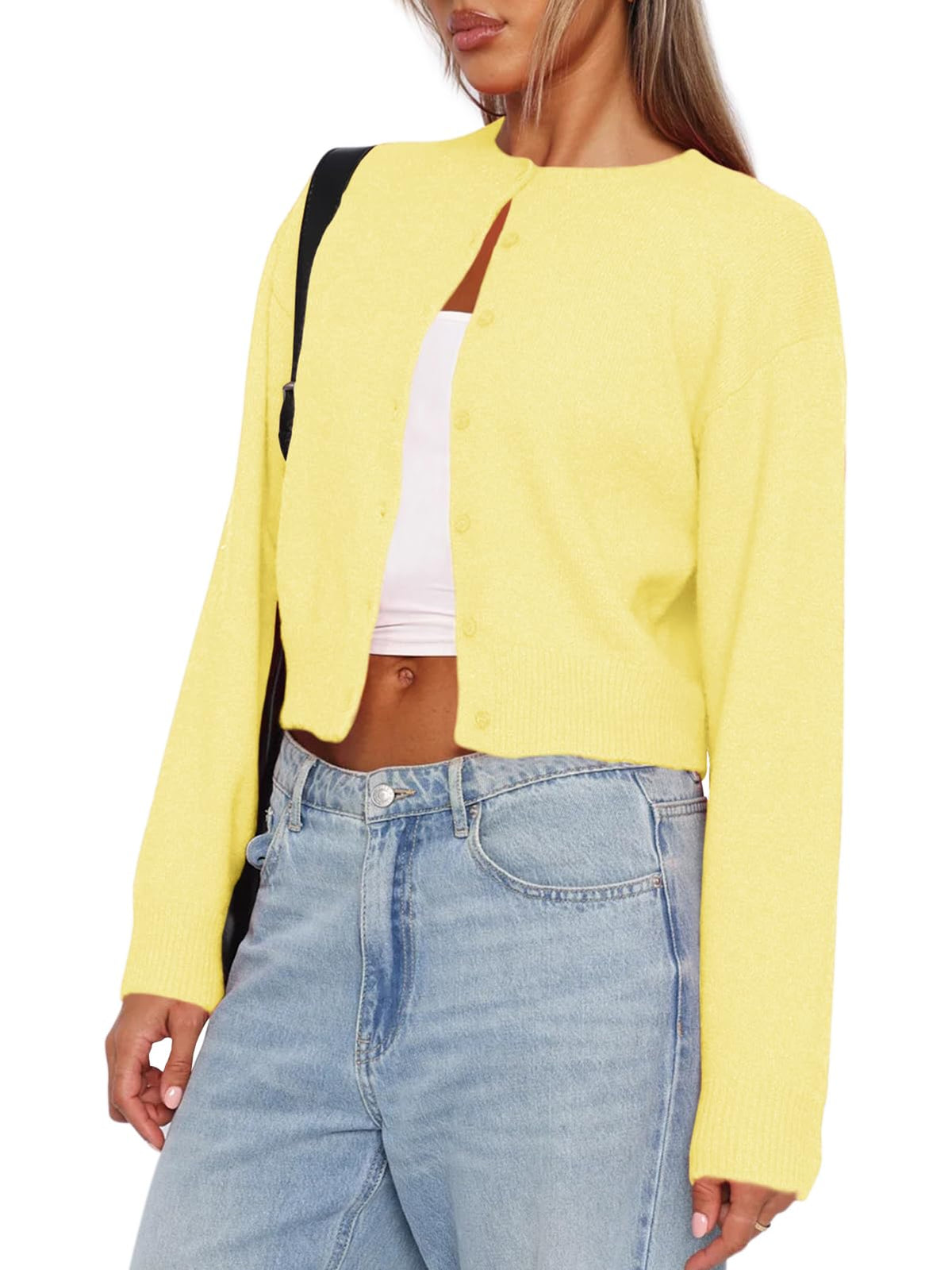 Balimtoy Womens Cropped Cardigan Long Sleeve Button Up Sweaters | Soft Knit Cardigan, Crew Neck, Button Down, Casual for Office Work, Teacher Outfit, Trendy Sweater for Fall, Spring 2026