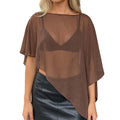 Women's Casual Sheer Chiffon Poncho Top Boat Neck Asymmetrical See Through Cover Up Beach Vacation Summer Y2k Outfit
