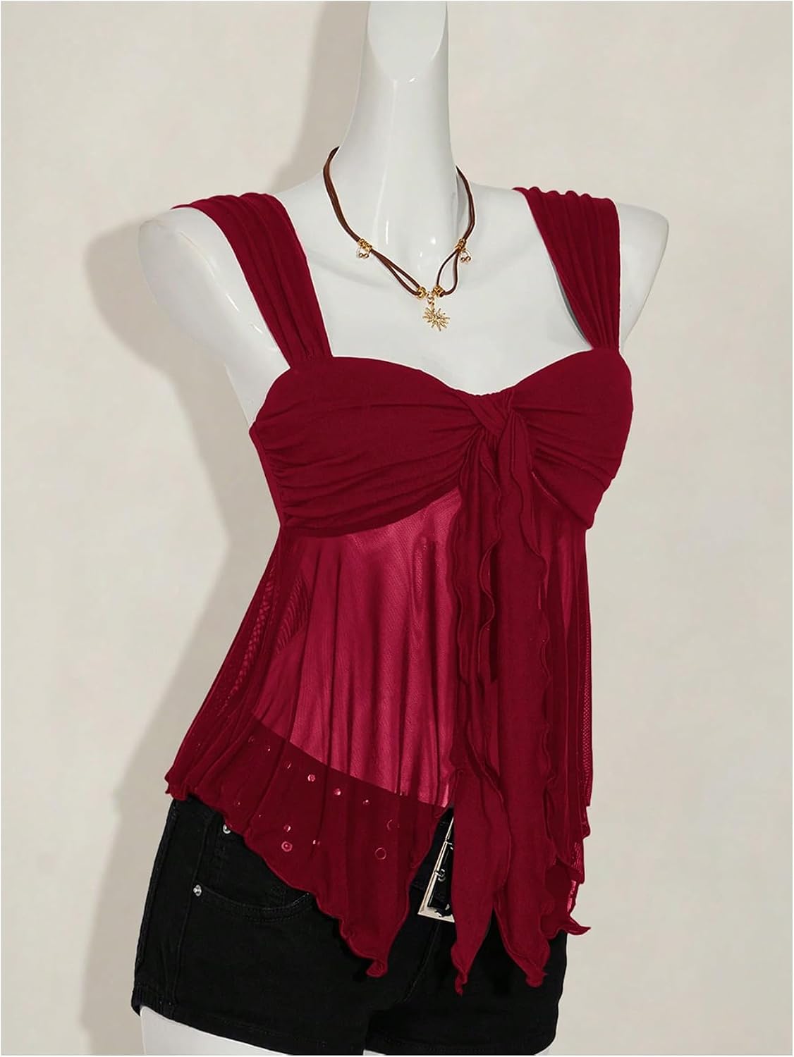 Milumia Women's Flowy Baby Doll Tank Tops Y2k Mesh Going Out Top Festival