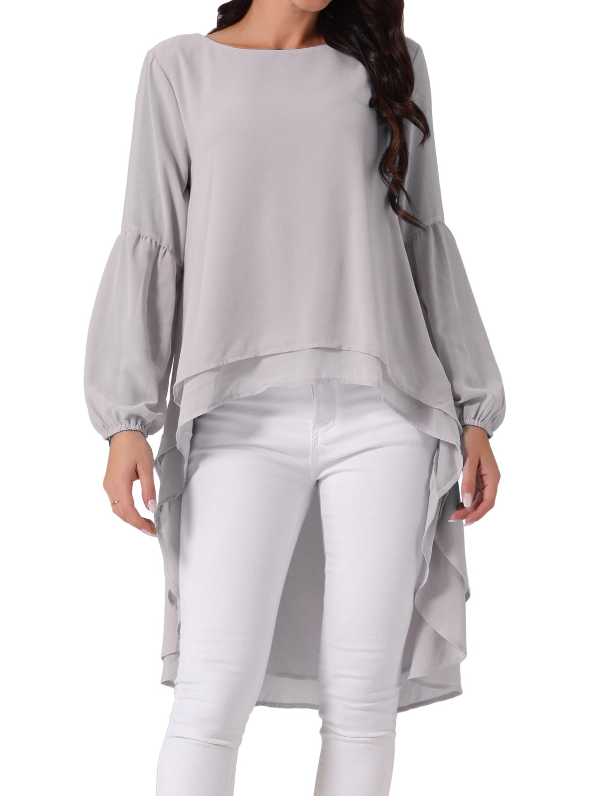 Seta T Women's High Low Tops Lantern Sleeve Dressy Casual Chiffon Blouse