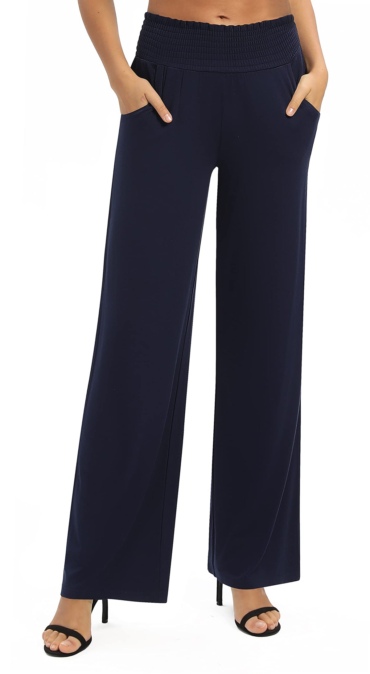 EXCHIC Women's Loose Straight Leg Palazzo Pants High Elastic Waist Causal Trousers with Pockets