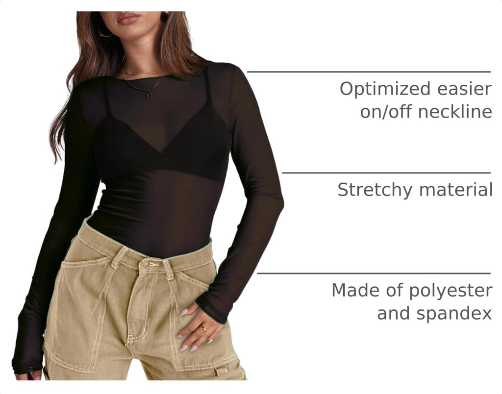 WIHOLL Womens Mesh Sheer Tops Sexy Crew Neck Summer Loose FIt Party Clubwear Shirts