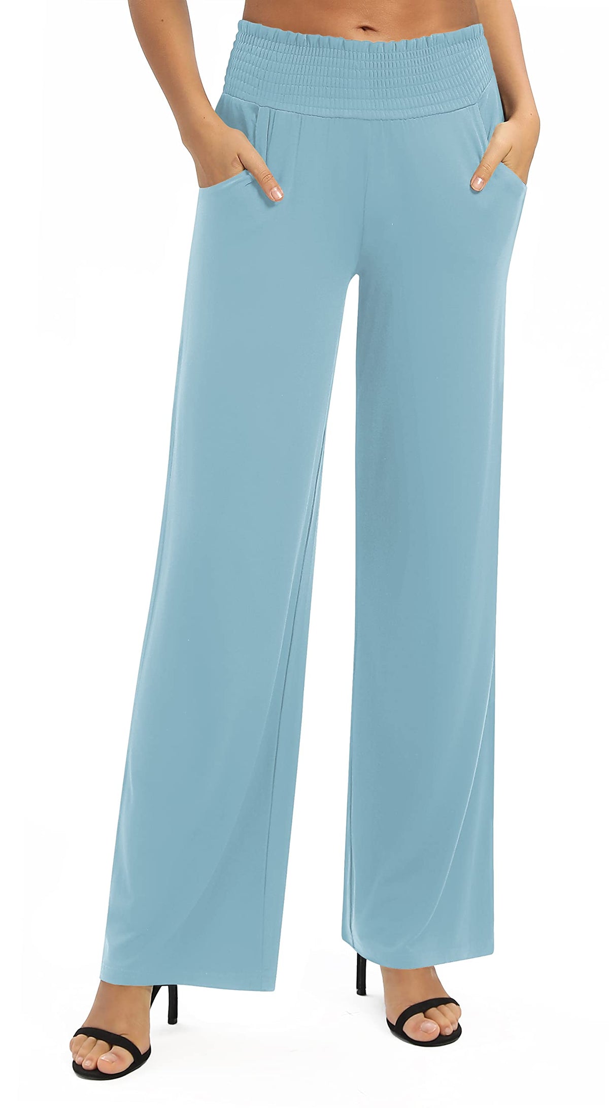 EXCHIC Women's Loose Straight Leg Palazzo Pants High Elastic Waist Causal Trousers with Pockets