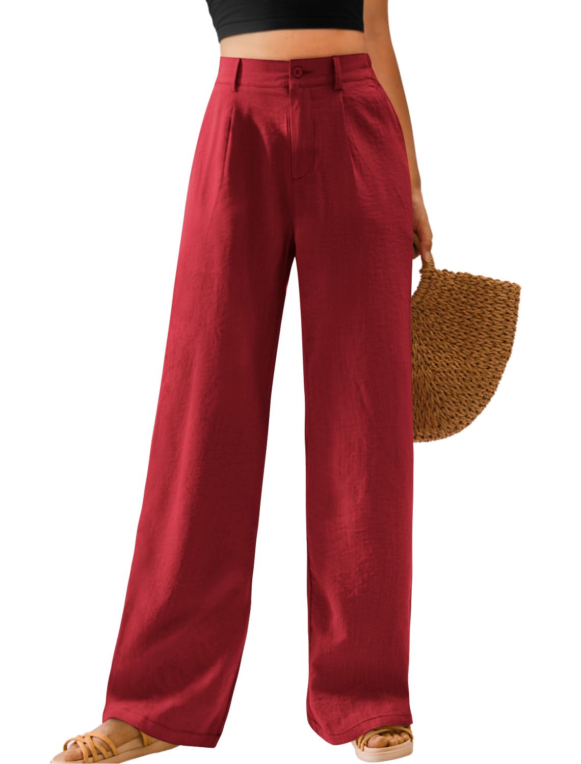 Feiersi Womens Casual Wide Leg Pants High Waisted Button Down Straight Long Trousers Palazzo Pants