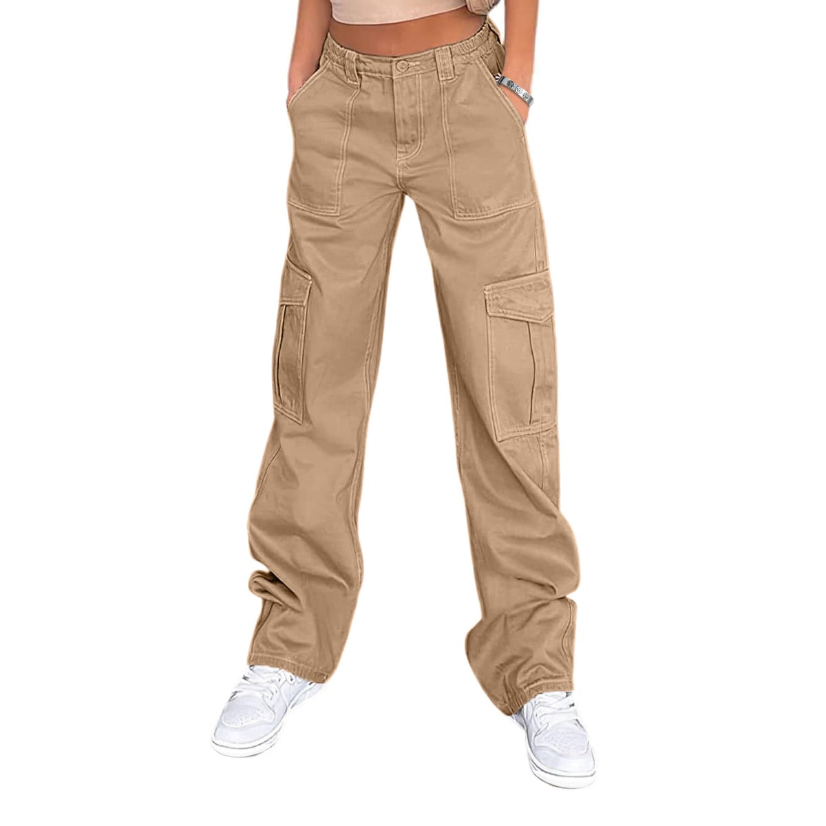 Lepunuo Cargo Pants for Women High Waisted Casual Pants Baggy Stretchy Wide Leg Y2K Streetwear with 6 Pockets