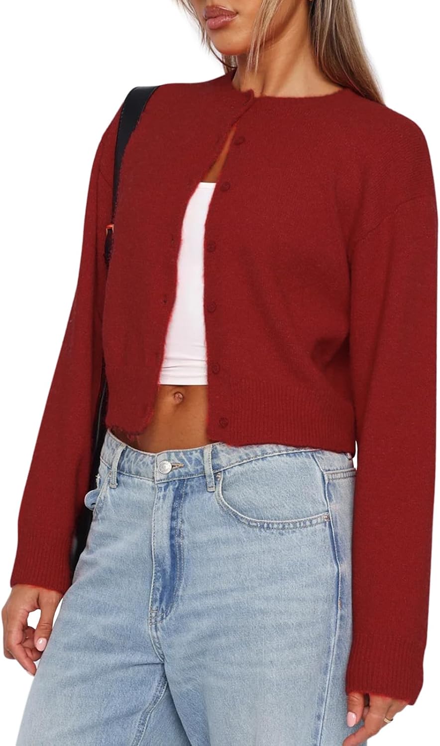 Balimtoy Womens Cropped Cardigan Long Sleeve Button Up Sweaters | Soft Knit Cardigan, Crew Neck, Button Down, Casual for Office Work, Teacher Outfit, Trendy Sweater for Fall, Spring 2026