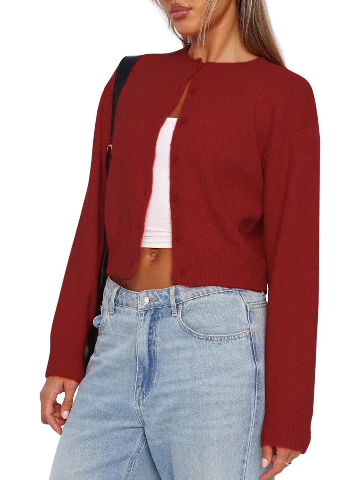 Balimtoy Womens Cropped Cardigan Long Sleeve Button Up Sweaters | Soft Knit Cardigan, Crew Neck, Button Down, Casual for Office Work, Teacher Outfit, Trendy Sweater for Fall, Spring 2026