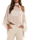 WDIRARA Women's Poncho Top Off The Shoulder Tops Y2k Flowy with Scarf