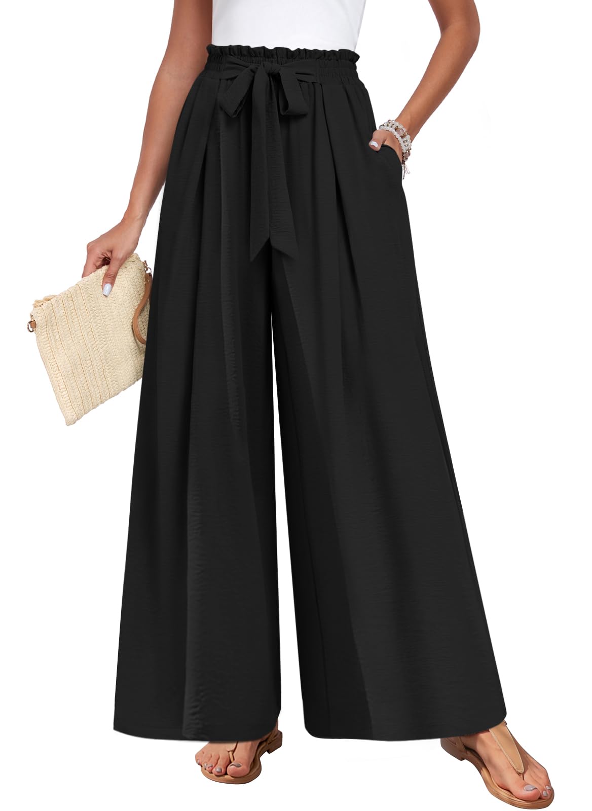 TAOHUADAO Womens Wide Leg Pants with Pockets High Waisted Plus Size Palazzo Pants Casual Flowy Trousers