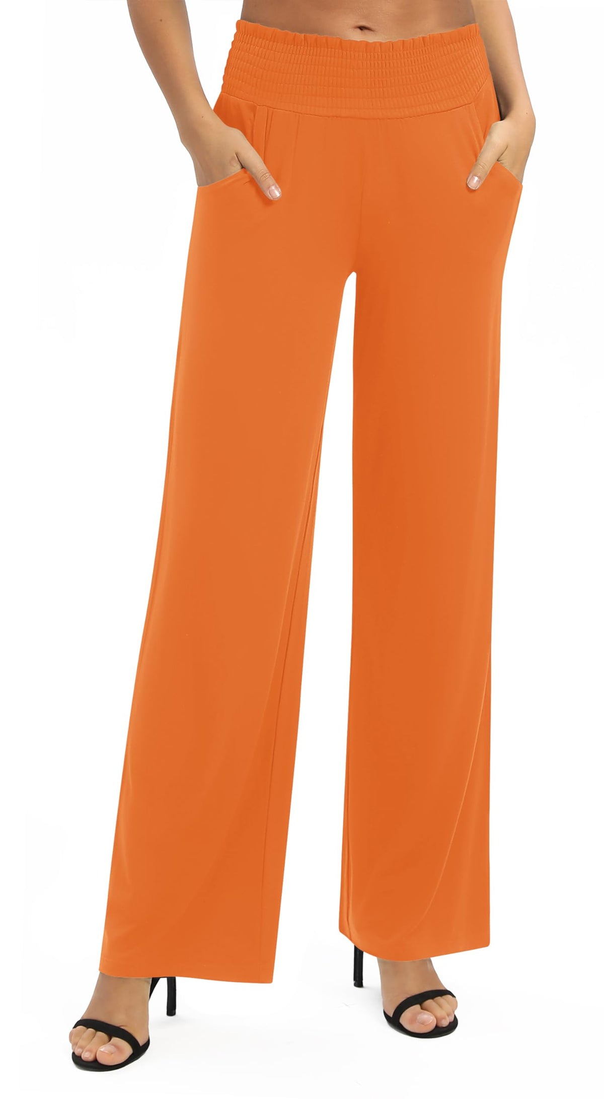 EXCHIC Women's Loose Straight Leg Palazzo Pants High Elastic Waist Causal Trousers with Pockets