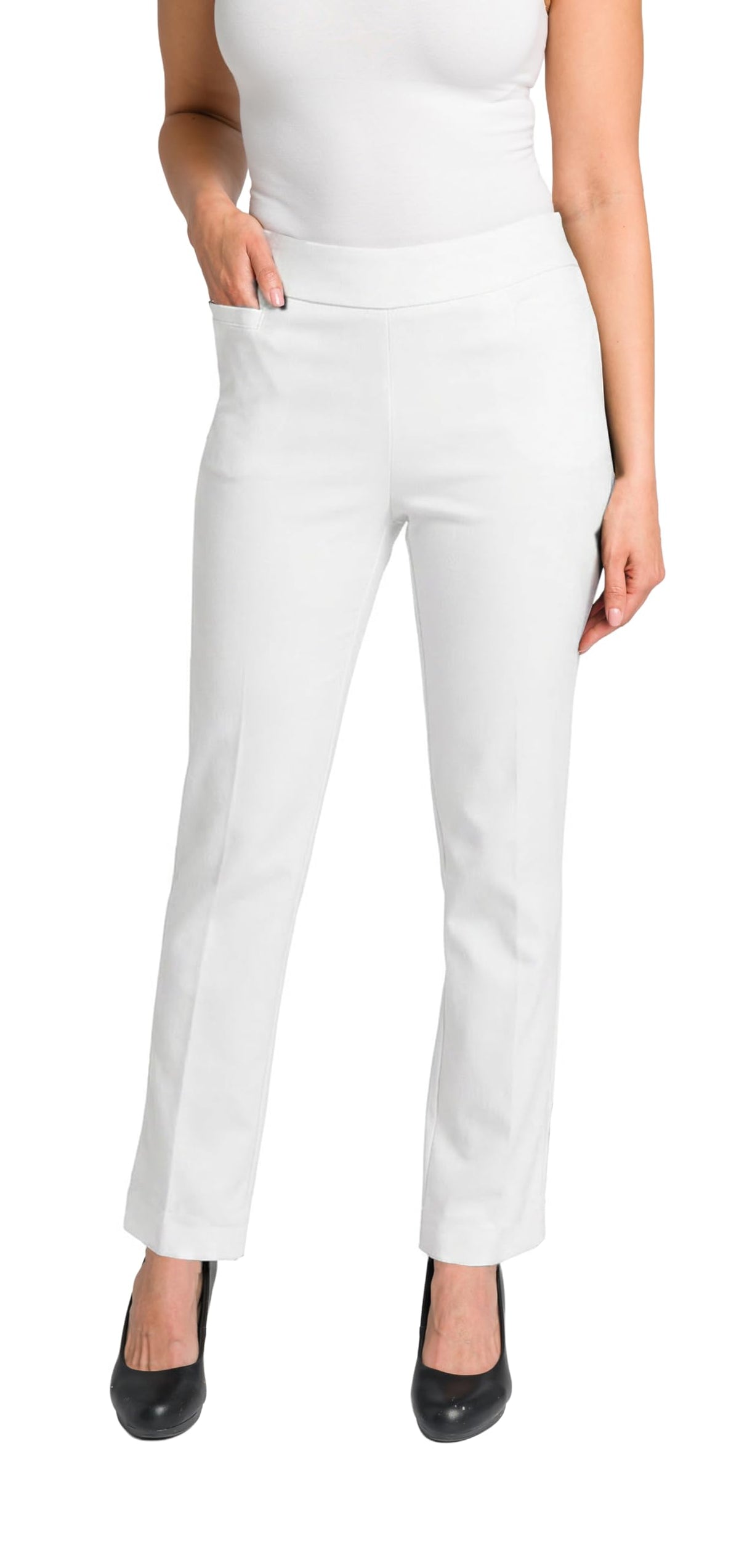 Briggs New York Women’s Pull On Dress Pants 4 Pockets Straight Leg Stretchy Office Casual Work Slacks