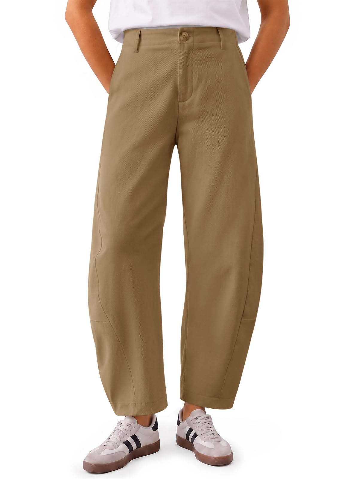 Yousify Womens Baggy Barrel Pants Curved Elastic Waist Tapered Leg Trousers
