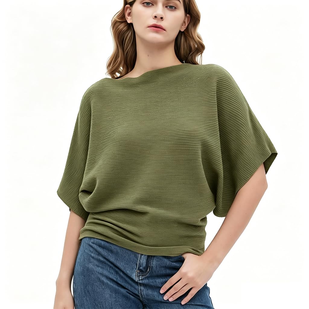 EDSTAR Women's Boat Neck Short Sleeve Dolman Knit Sweater