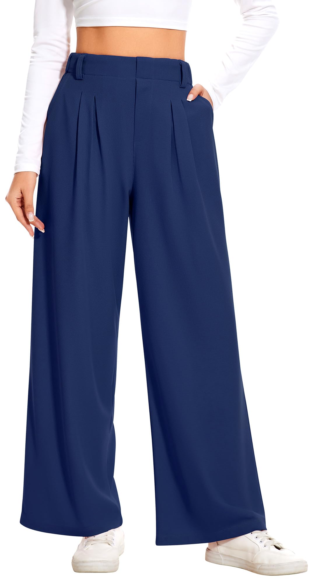 AVAMO Slacks for Women Dress Pants Stretchy Work Pants Wide Leg High Waisted Business Casual Trousers with Pockets Waffle