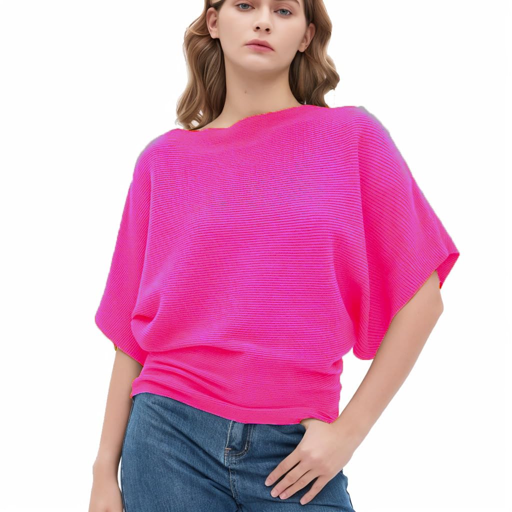 EDSTAR Women's Boat Neck Short Sleeve Dolman Knit Sweater
