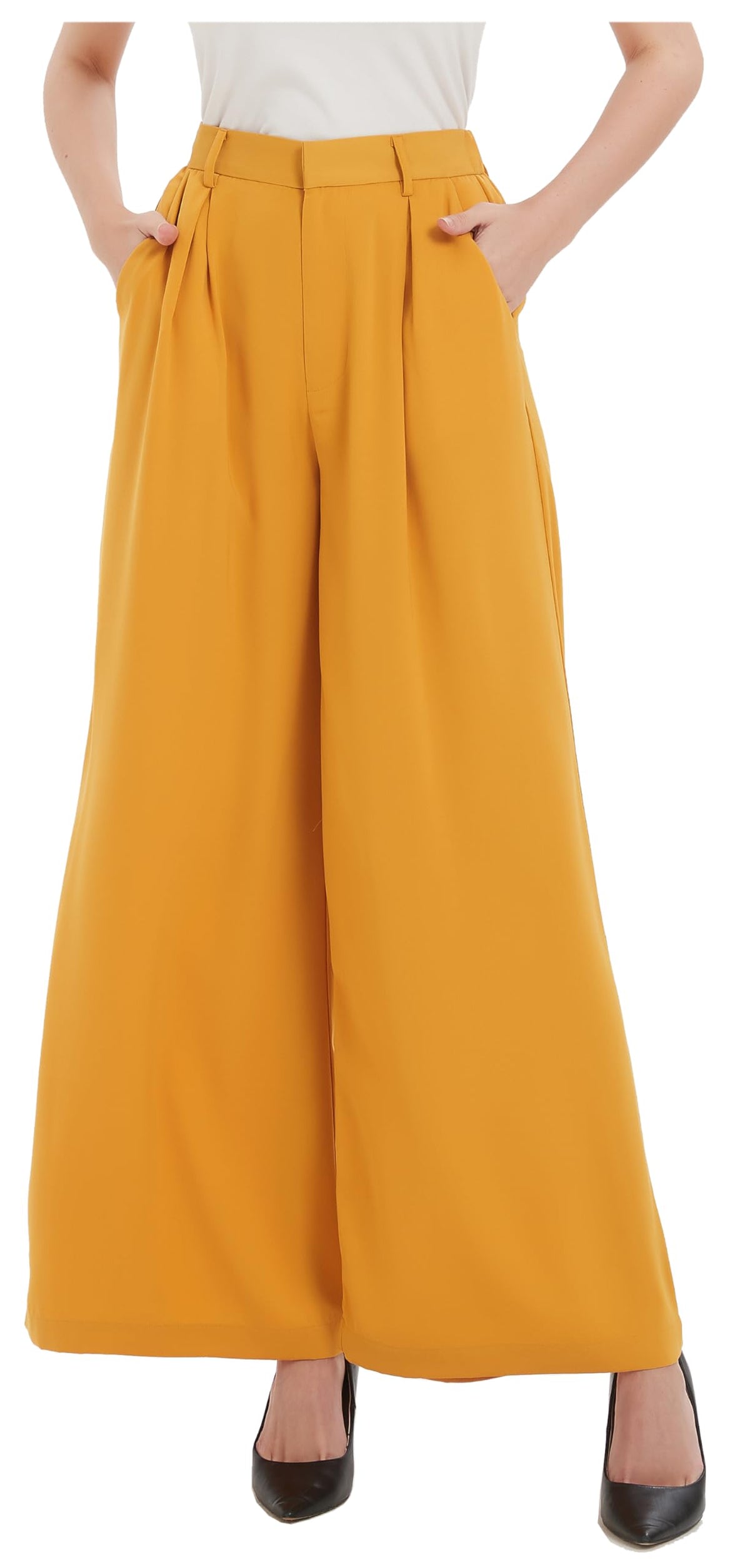 Tronjori Womens High Waist Casual Wide Leg Palazzo Business Pants