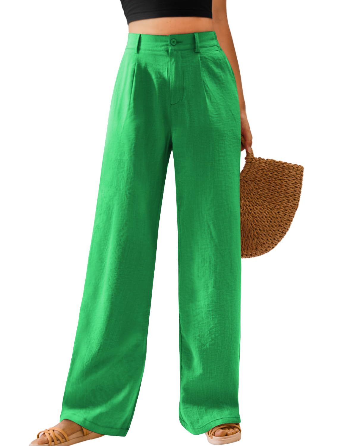 Feiersi Womens Casual Wide Leg Pants High Waisted Button Down Straight Long Trousers Palazzo Pants