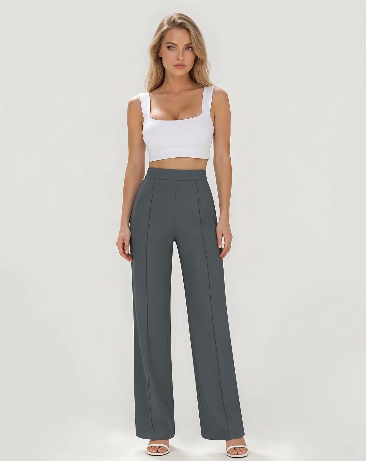 JEKAOYI Womens Straight Leg Dress Work Pants High Waist Stretchy Business Casual Pants Office Trousers Slacks