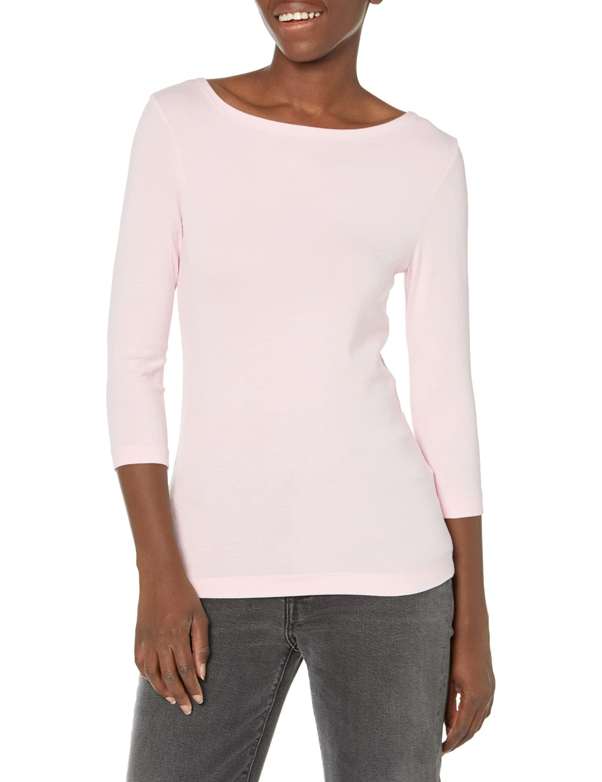 Amazon Essentials Women's Slim-Fit 3/4 Sleeve Boat Neck Tops Cotton Modal T-Shirt