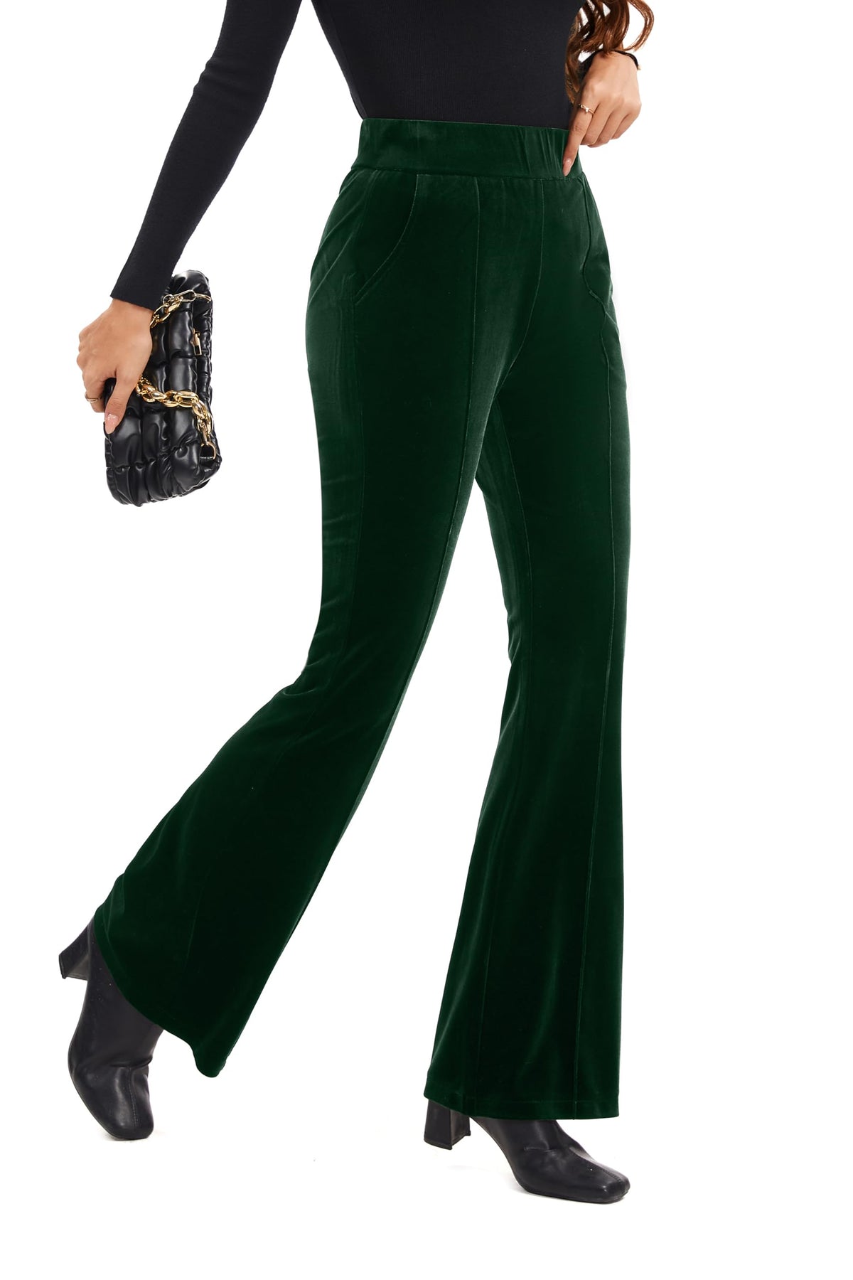 FUNYYZO Velvet Pants Women Flare Pull On Elastic Waist Holiday Outfits