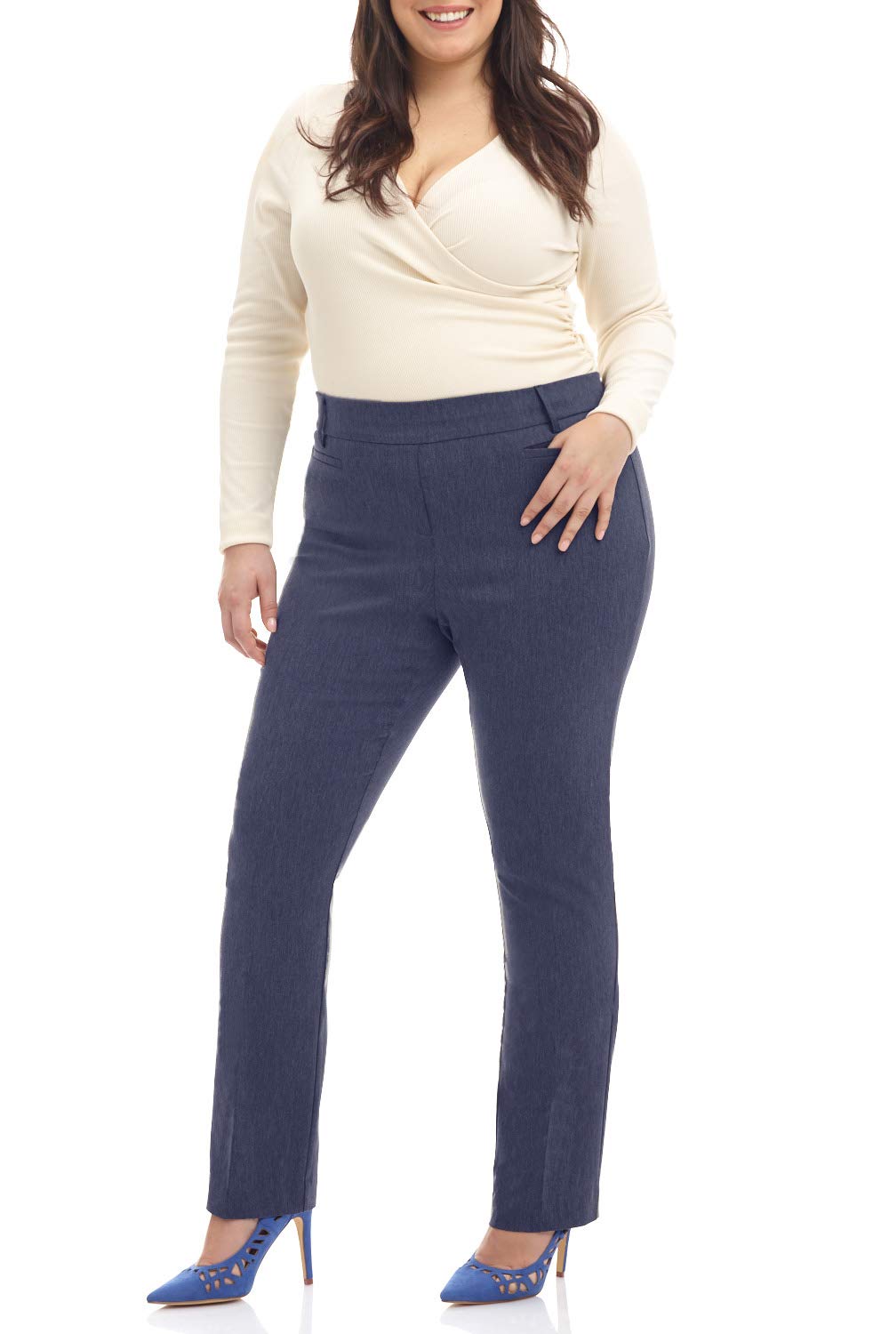 Rekucci Curvy Woman Ease into Comfort Plus Size Straight Pant w/Tummy Control