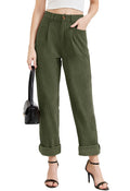 Rasutina Women Corduroy Pants Casual Fall Pants High Waisted Straight Leg Pants for Women Stretchy Work Trousers with Pockets