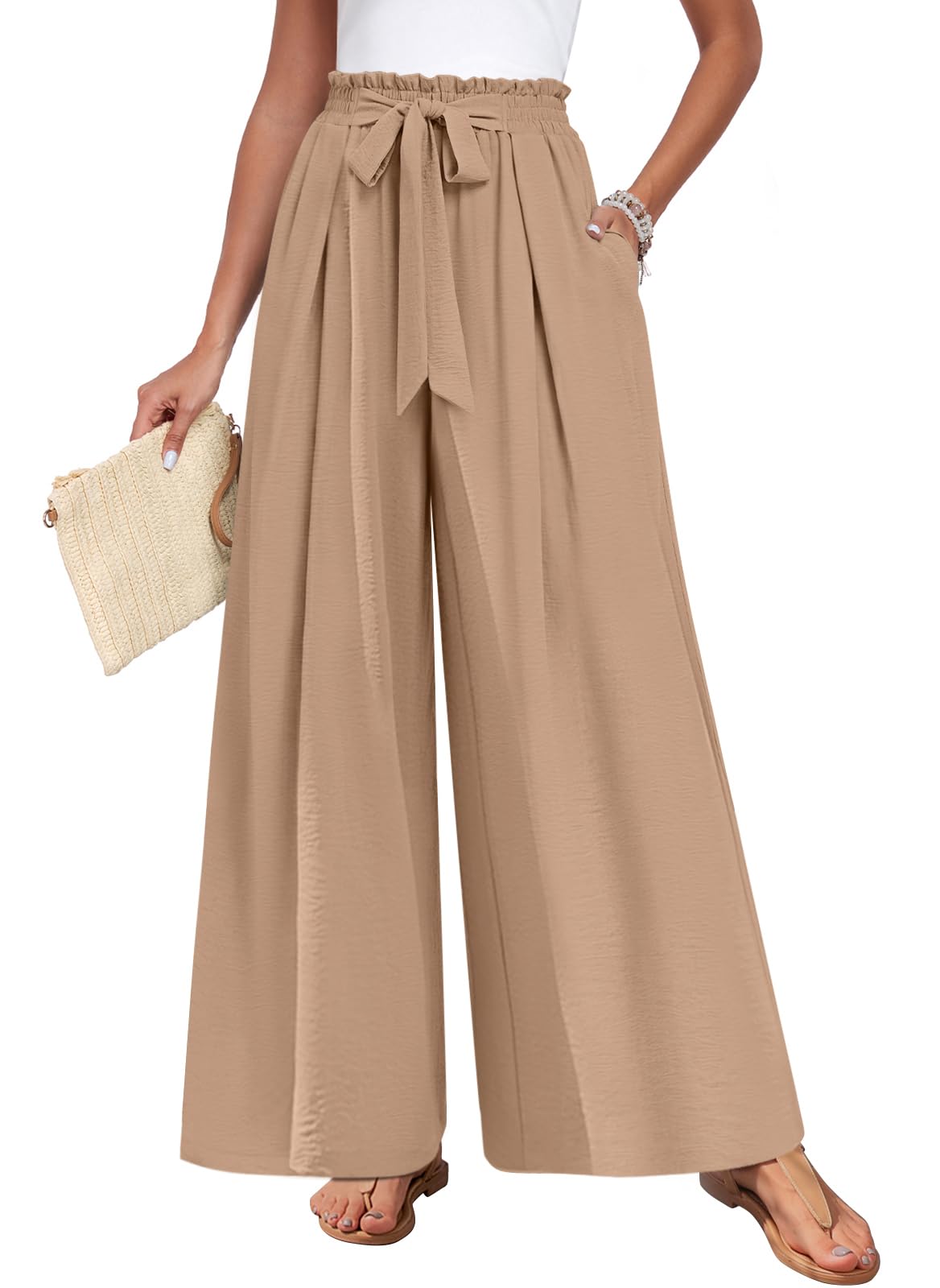 TAOHUADAO Womens Wide Leg Pants with Pockets High Waisted Plus Size Palazzo Pants Casual Flowy Trousers