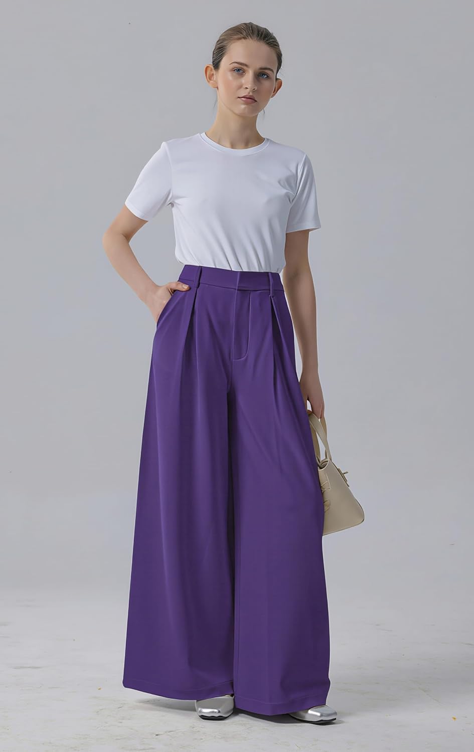 Tronjori Womens High Waist Casual Wide Leg Palazzo Business Pants