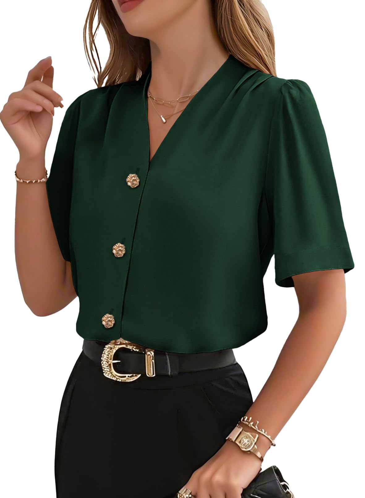 EVALESS Business Casual Tops for Women Button Down Shirts